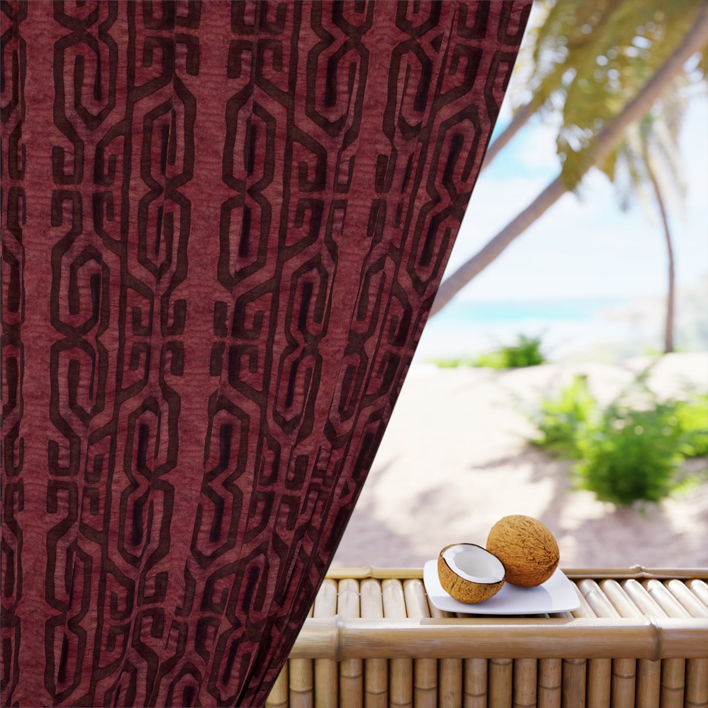 Modern Boho Blackout Curtains in Tribal Kuba Cloth - Wine