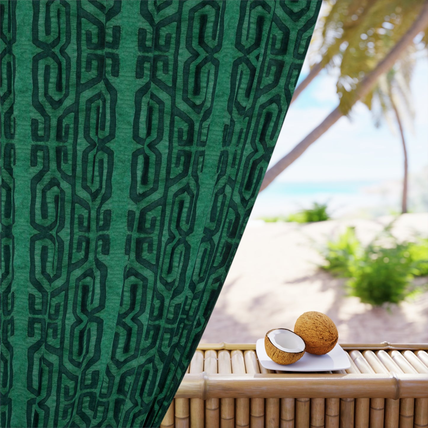 Modern Boho Blackout Curtains in Tribal Kuba Cloth - Jade