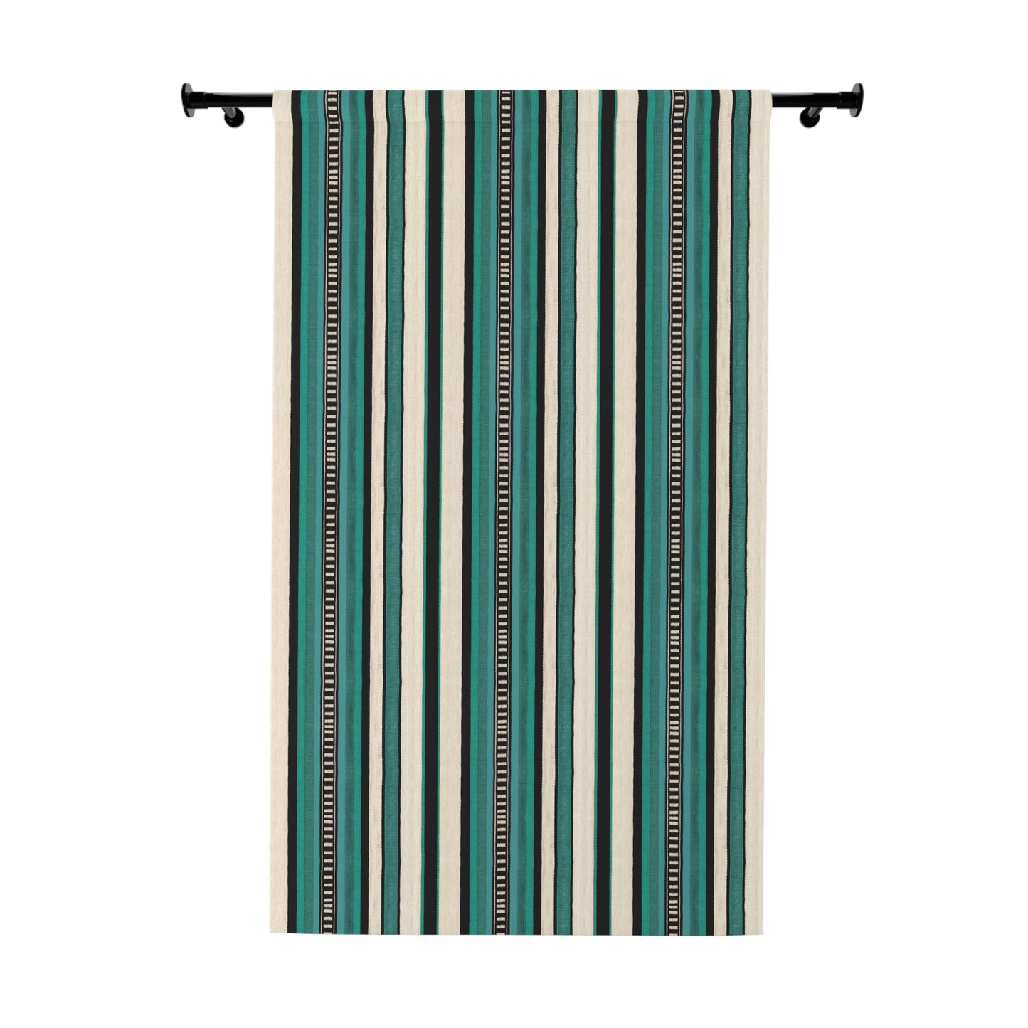 Modern Bohemian Curtains with Blackout in Colorful Ethnic Stripes - Aqua