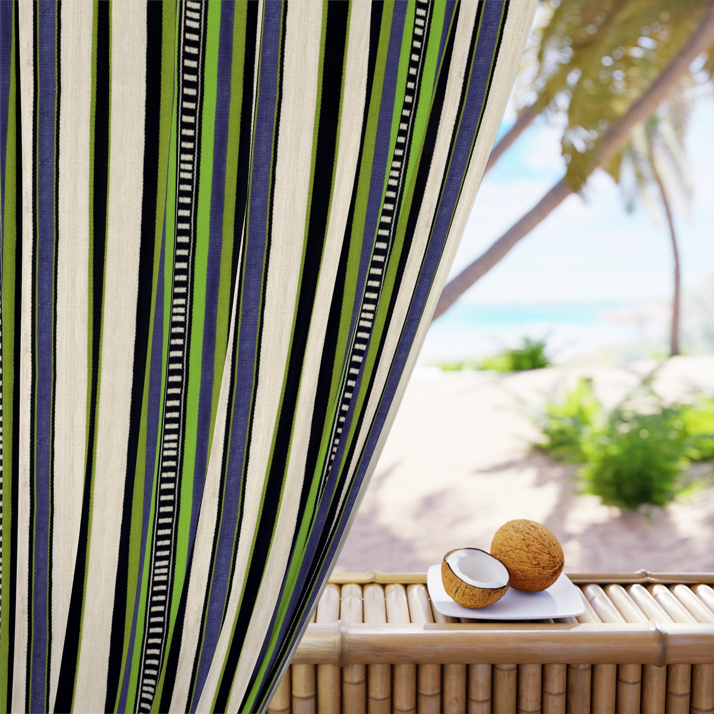 Modern Bohemian Curtains with Blackout in Colorful Ethnic Stripes - Green