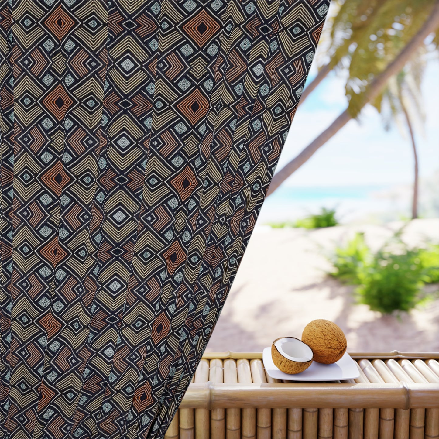 Modern Boho Afrocentric Decor Window Curtains - Orange