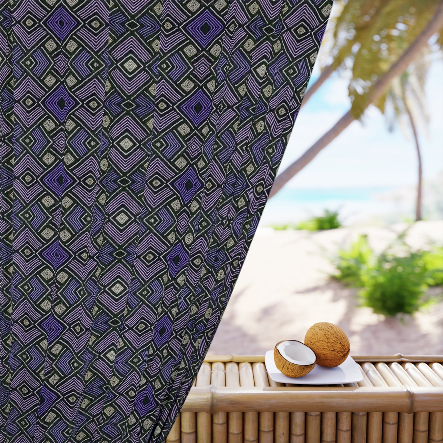Modern Boho Afrocentric Decor Window Curtains - Purple