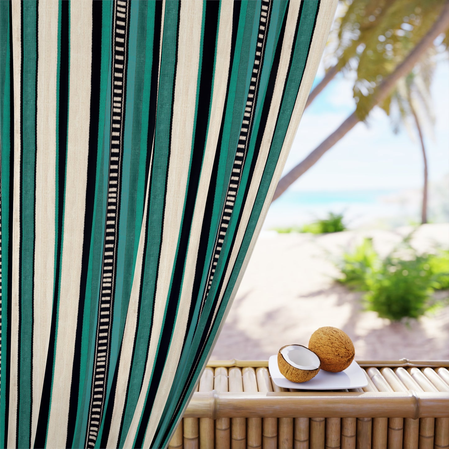 Modern Bohemian Curtains with Blackout in Colorful Ethnic Stripes - Aqua