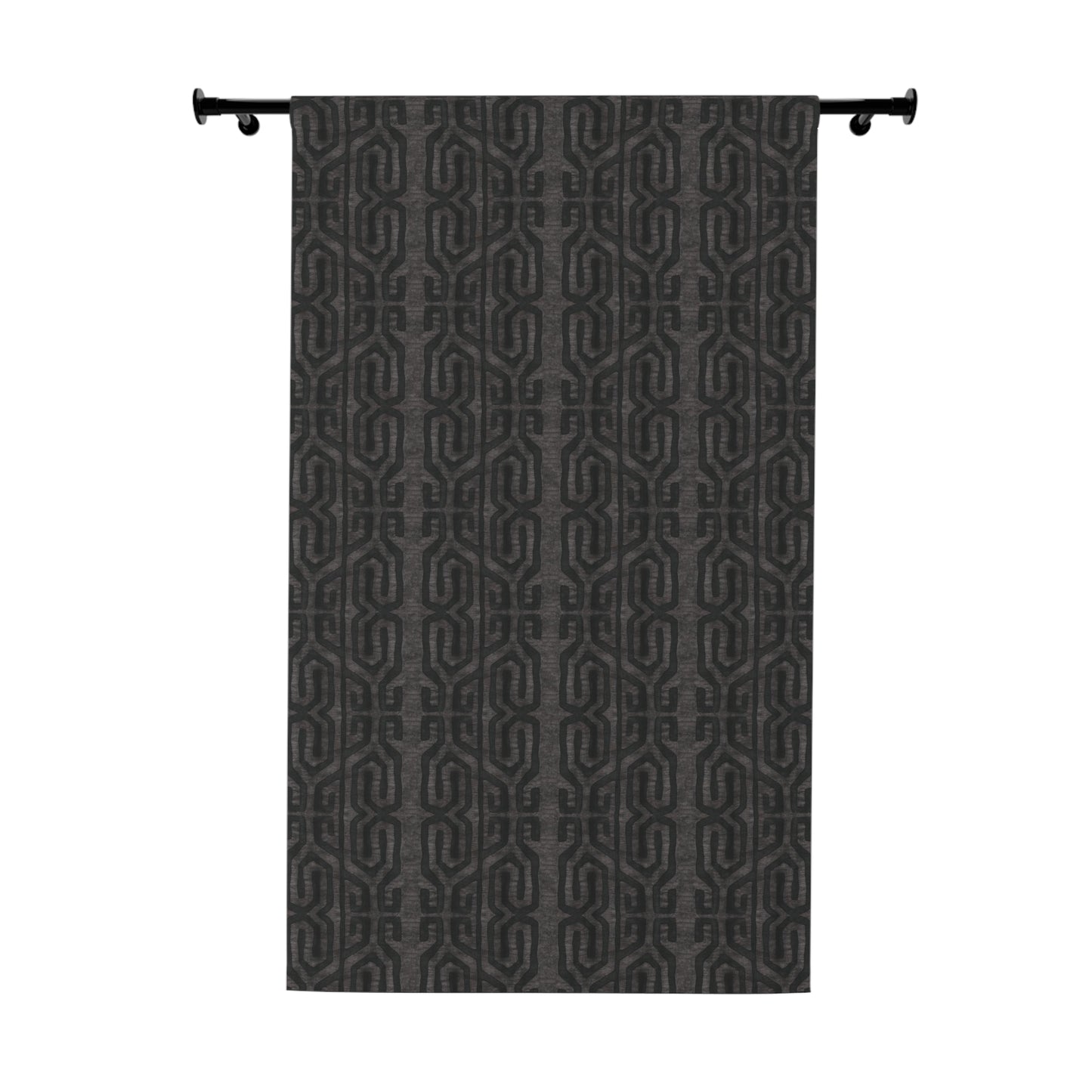 Modern Boho Blackout Curtains in Tribal Kuba Cloth - Charcoal