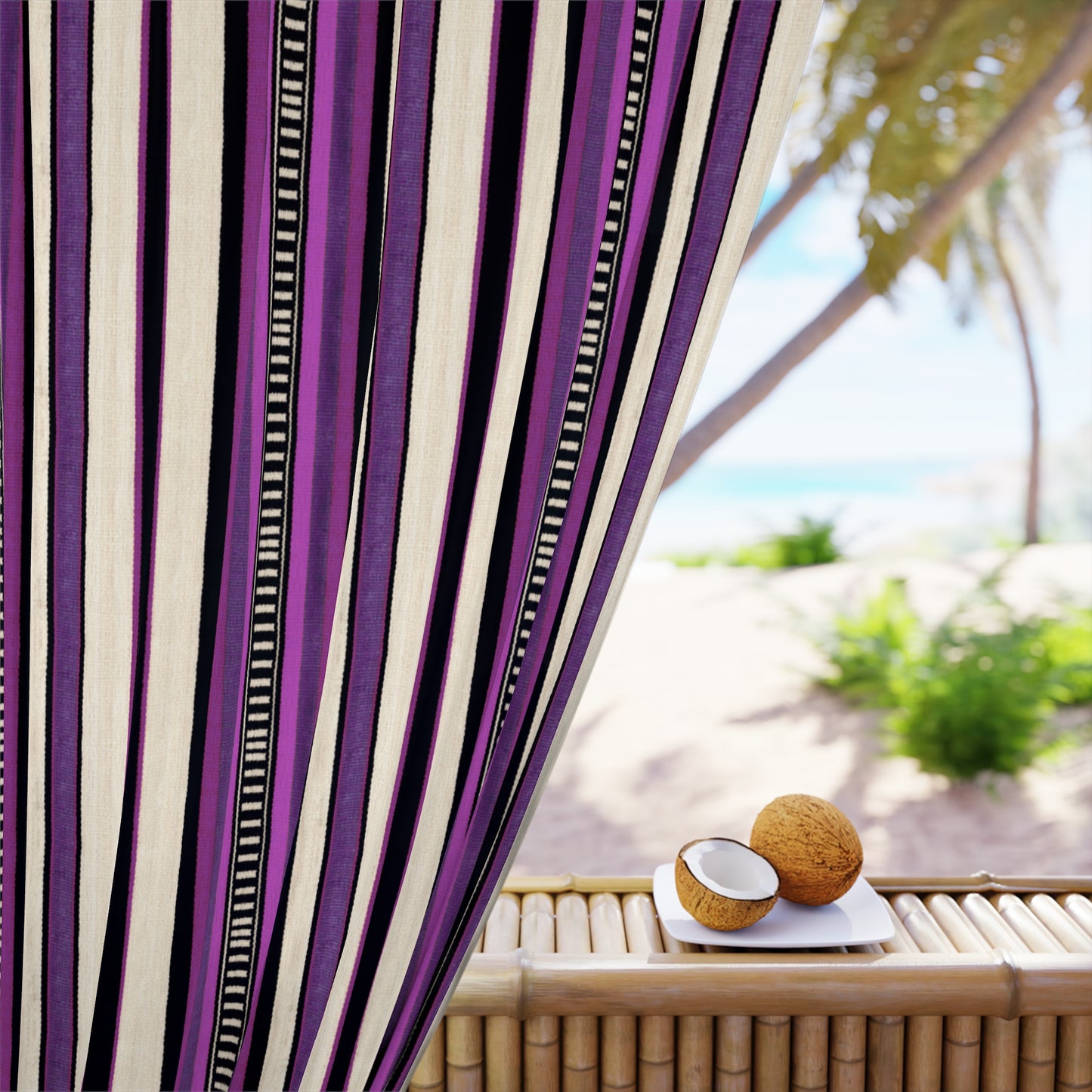 Modern Bohemian Curtains with Blackout in Colorful Ethnic Stripes  - Purple