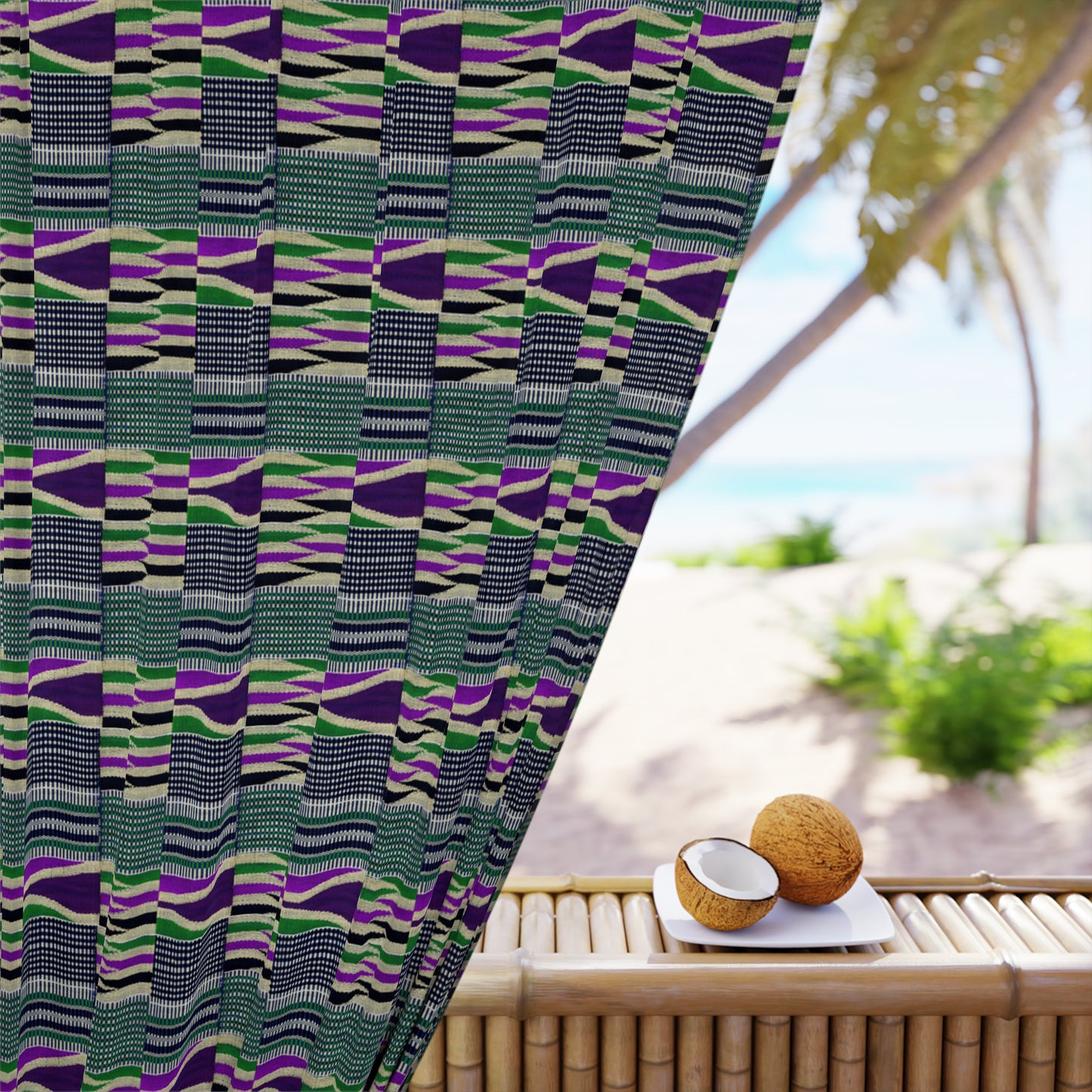 Boho Curtains in African Kente Cloth Inspired - Purple