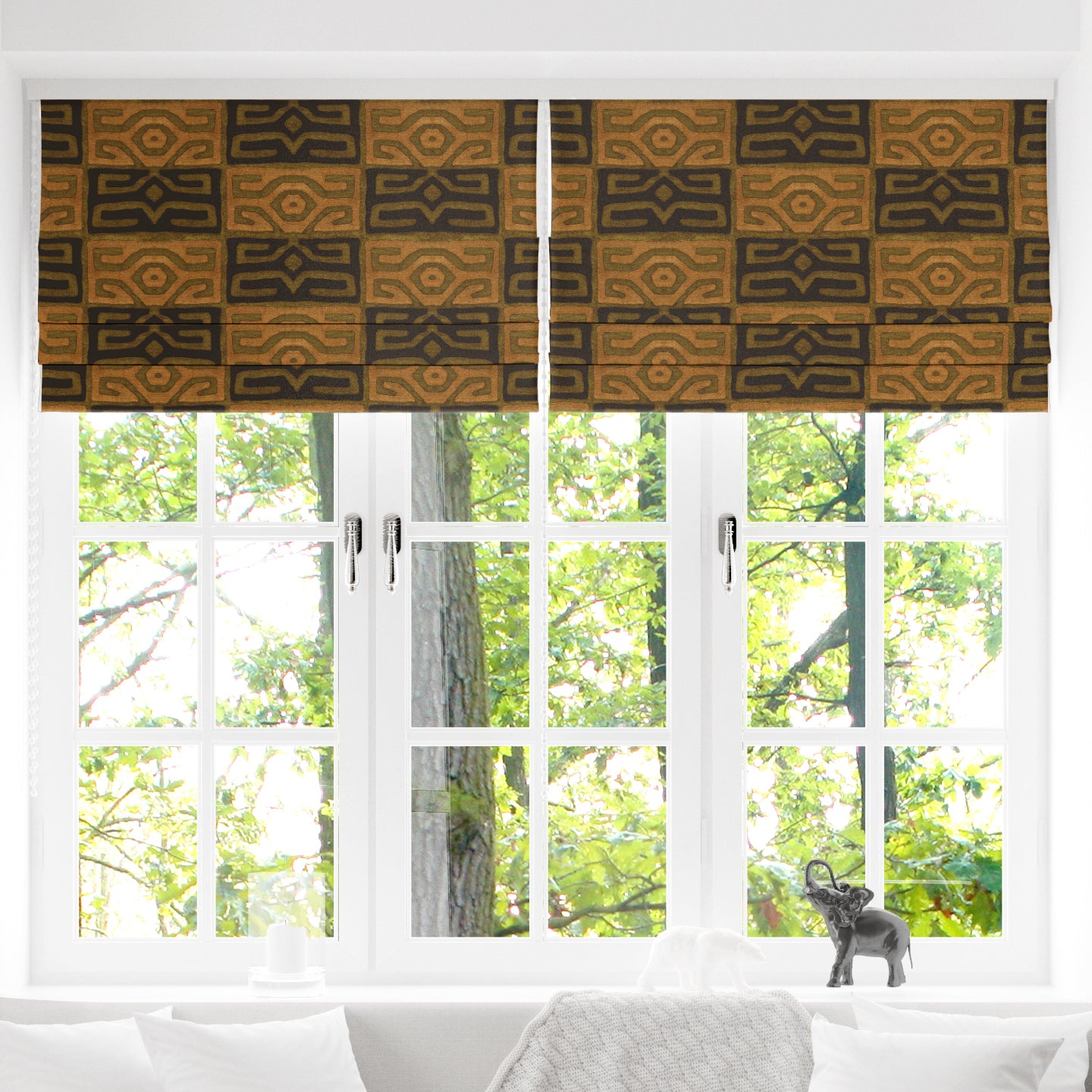 Checkered Pattern Kuba Cloth Print Fabric - Earthtones (#106E)