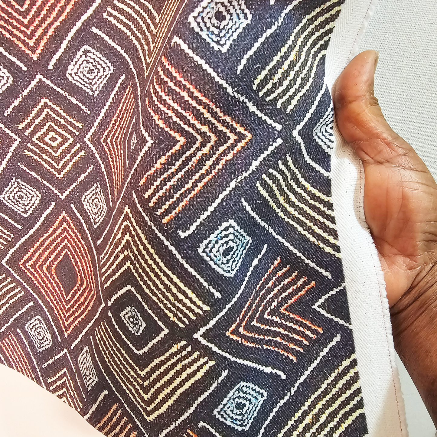 Diamond Pattern Kuba Cloth Print Fabric - Multicolor (#105M)