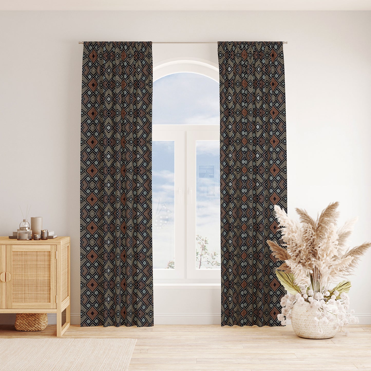 Modern Boho Afrocentric Decor Window Curtains - Orange