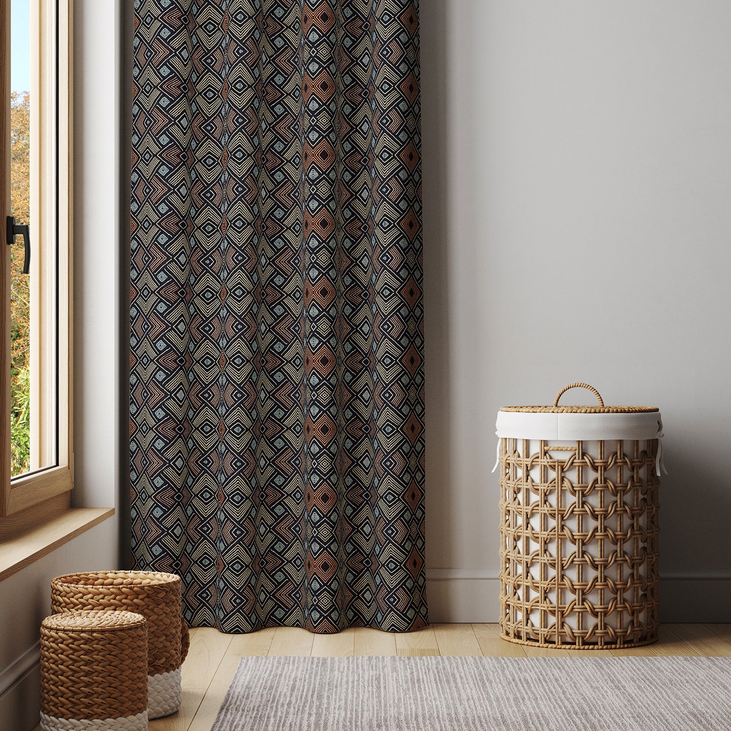 Modern Boho Afrocentric Decor Window Curtains - Orange