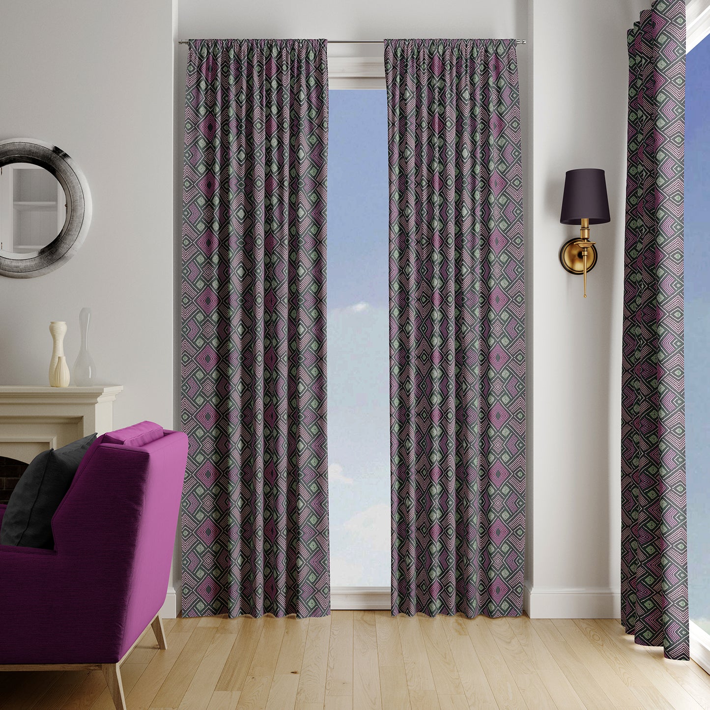 Modern Boho Afrocentric Decor Window Curtains - Pink
