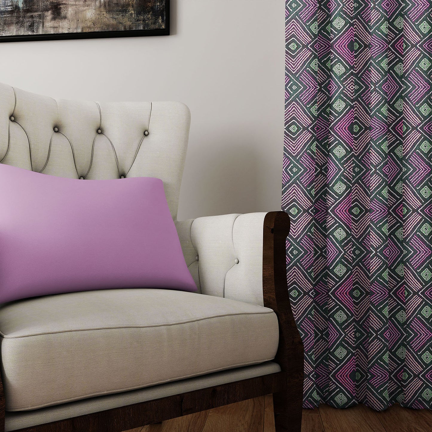 Modern Boho Afrocentric Decor Window Curtains - Pink