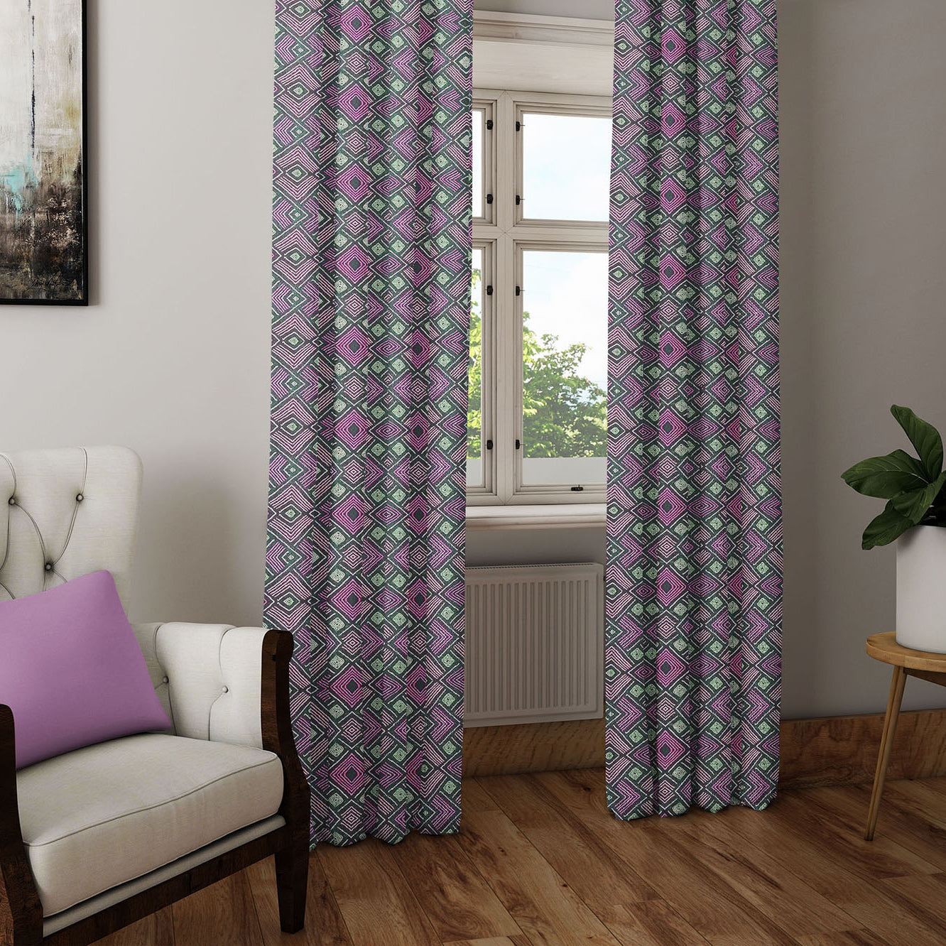Modern Boho Afrocentric Decor Window Curtains - Pink