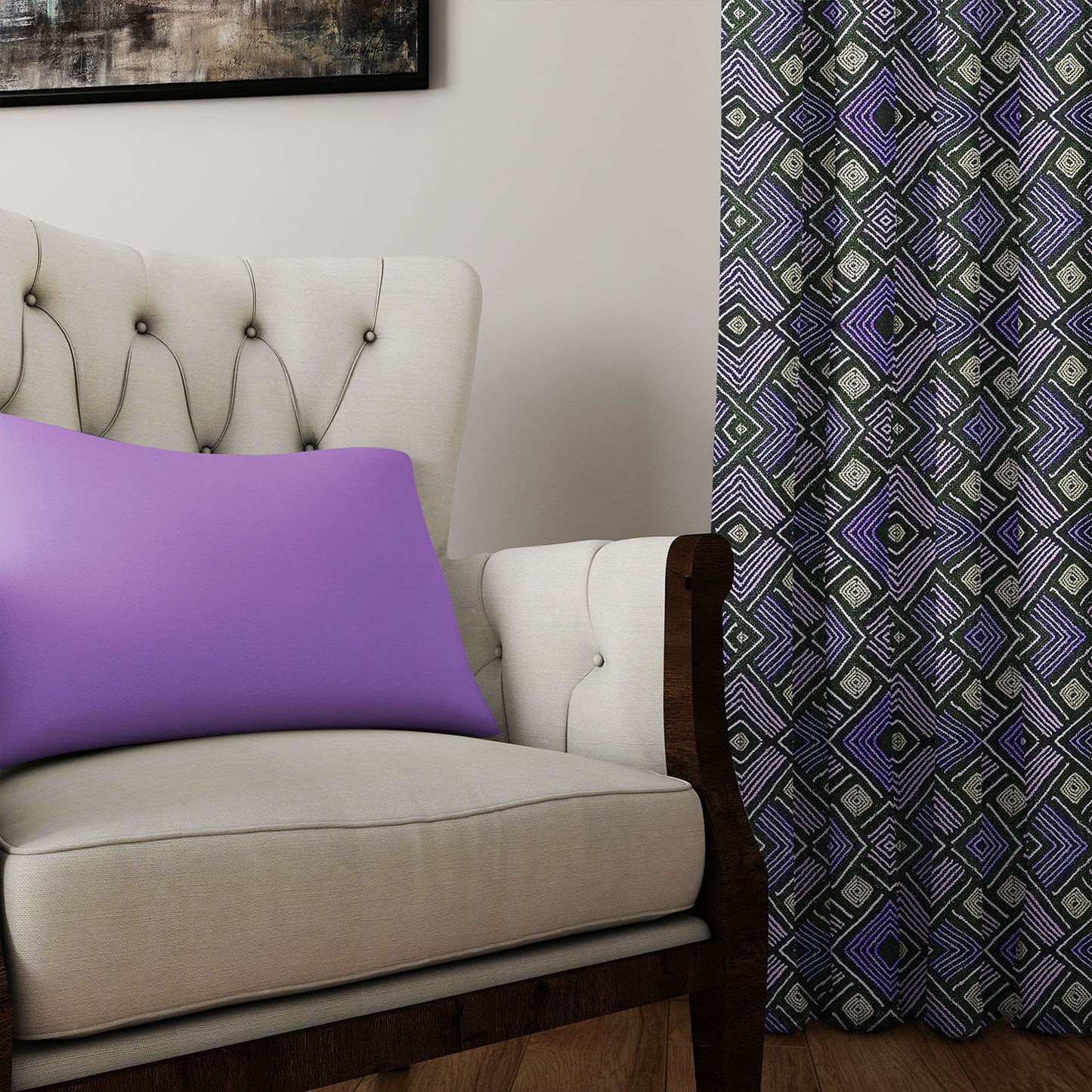 Modern Boho Afrocentric Decor Window Curtains - Purple