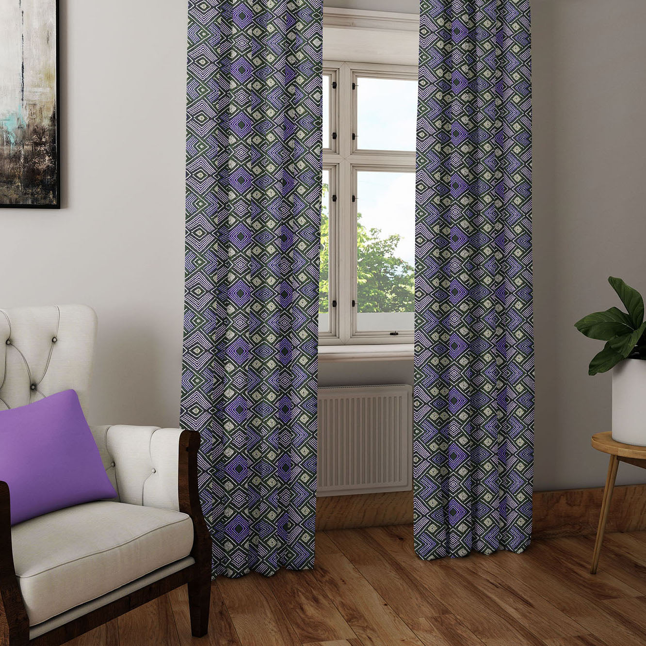 Modern Boho Afrocentric Decor Window Curtains - Purple