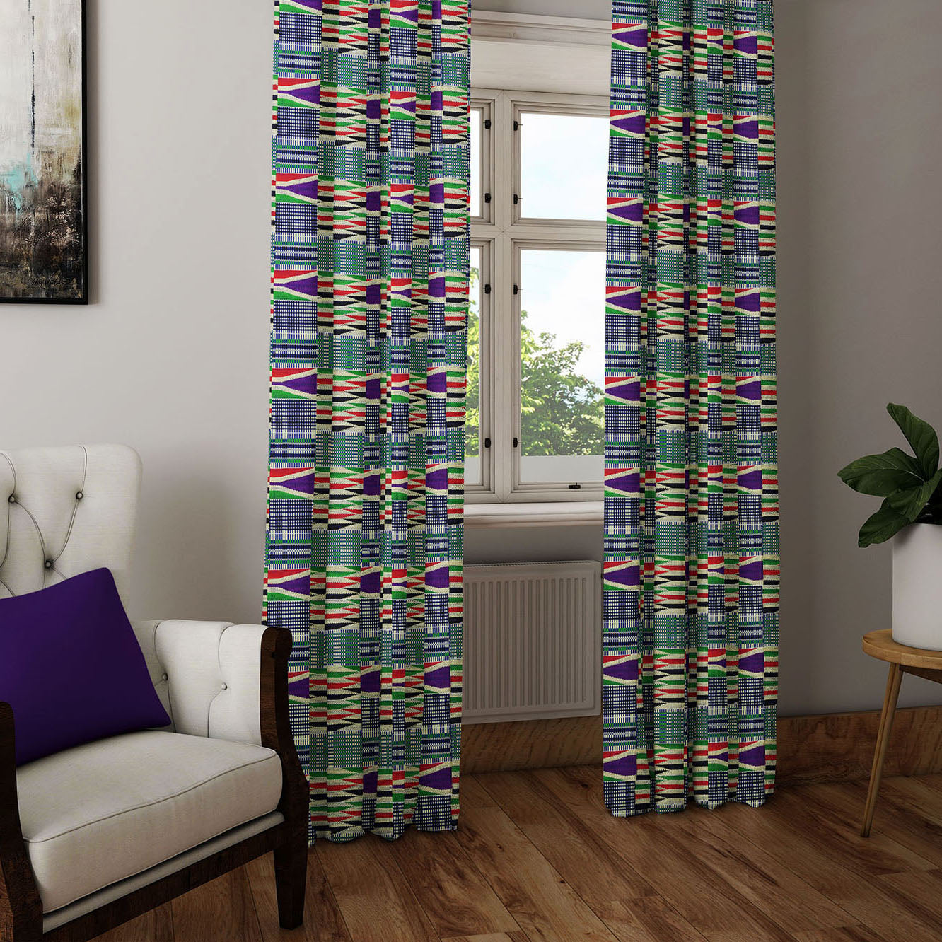 Boho Curtains in African Kente Cloth Inspired - Traditional