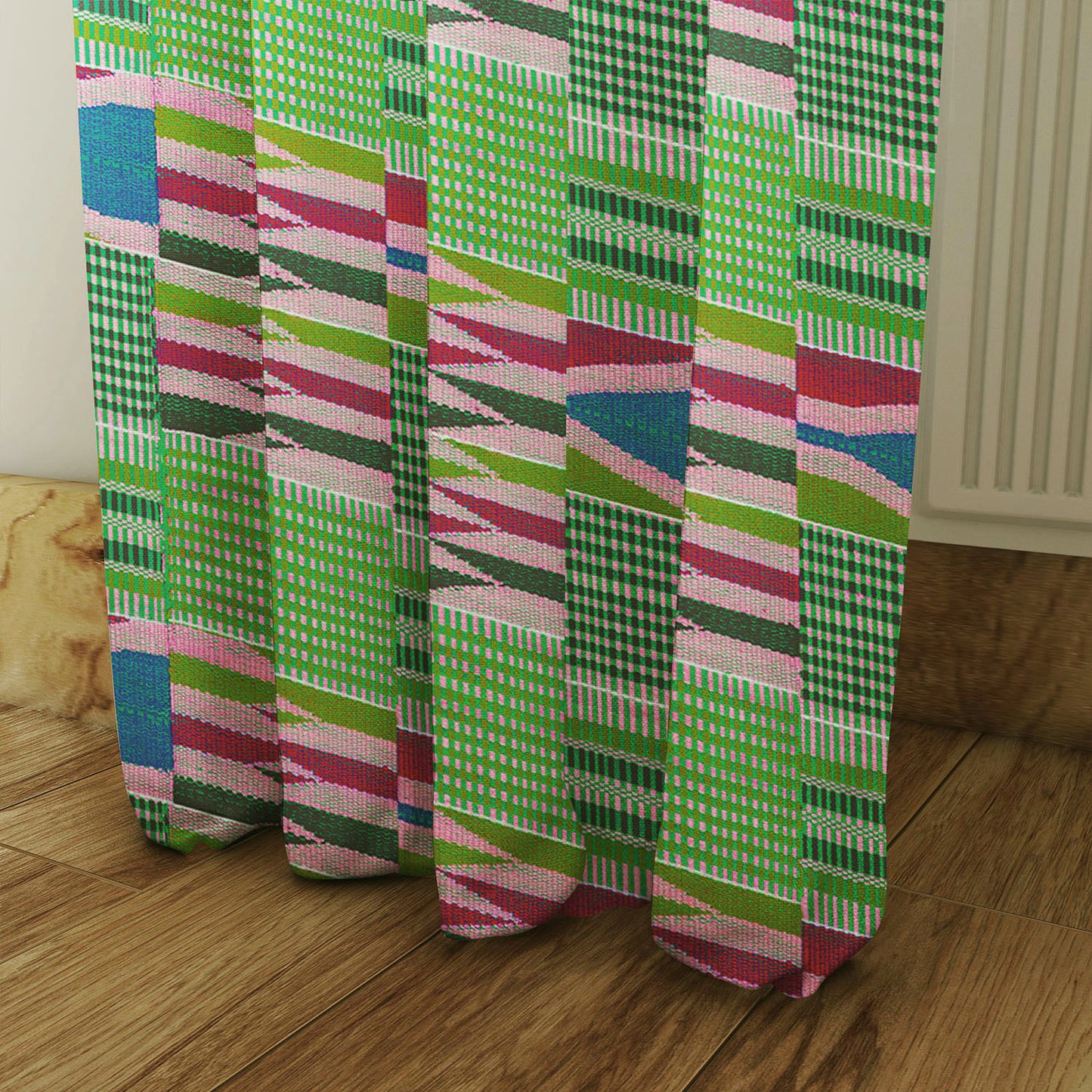 Boho Curtains in African Kente Cloth Inspired - Pink and Green