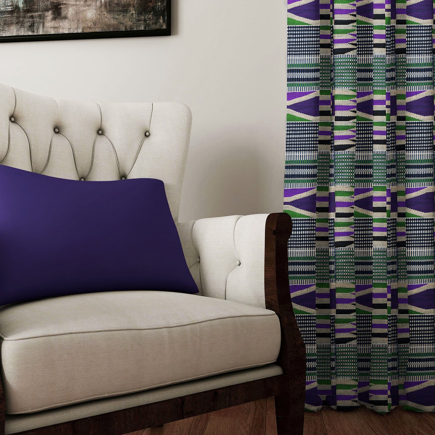 Boho Curtains in African Kente Cloth Inspired - Purple
