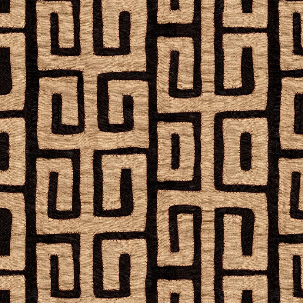 Afro Boho Curtains with Blackout in Traditional Kuba Cloth Design - Tan
