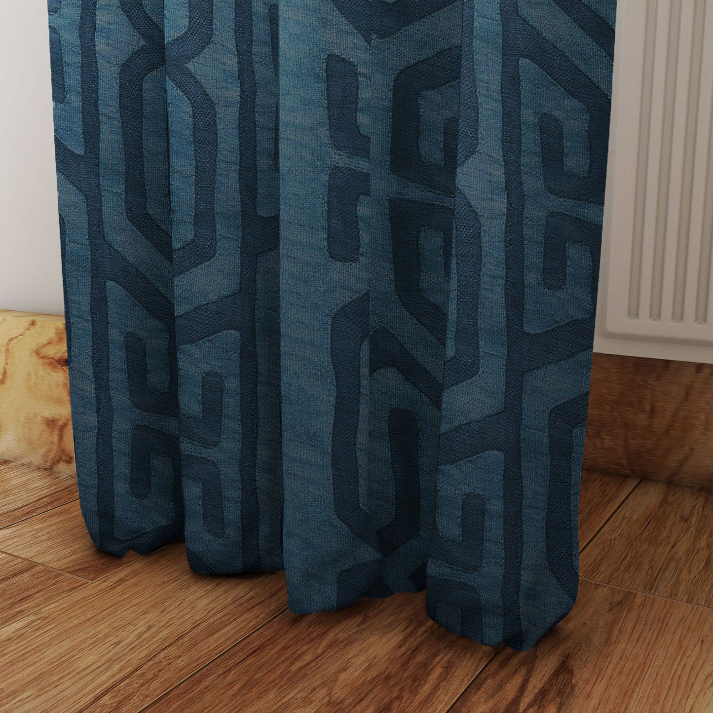 Modern Boho Blackout Curtains in Tribal Kuba Cloth - Blue