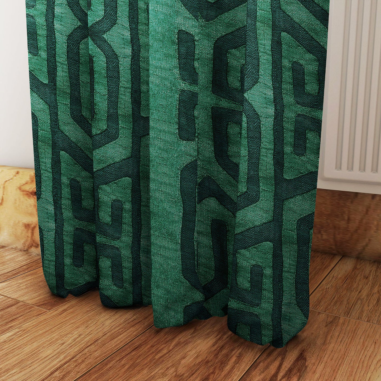 Modern Boho Blackout Curtains in Tribal Kuba Cloth - Jade