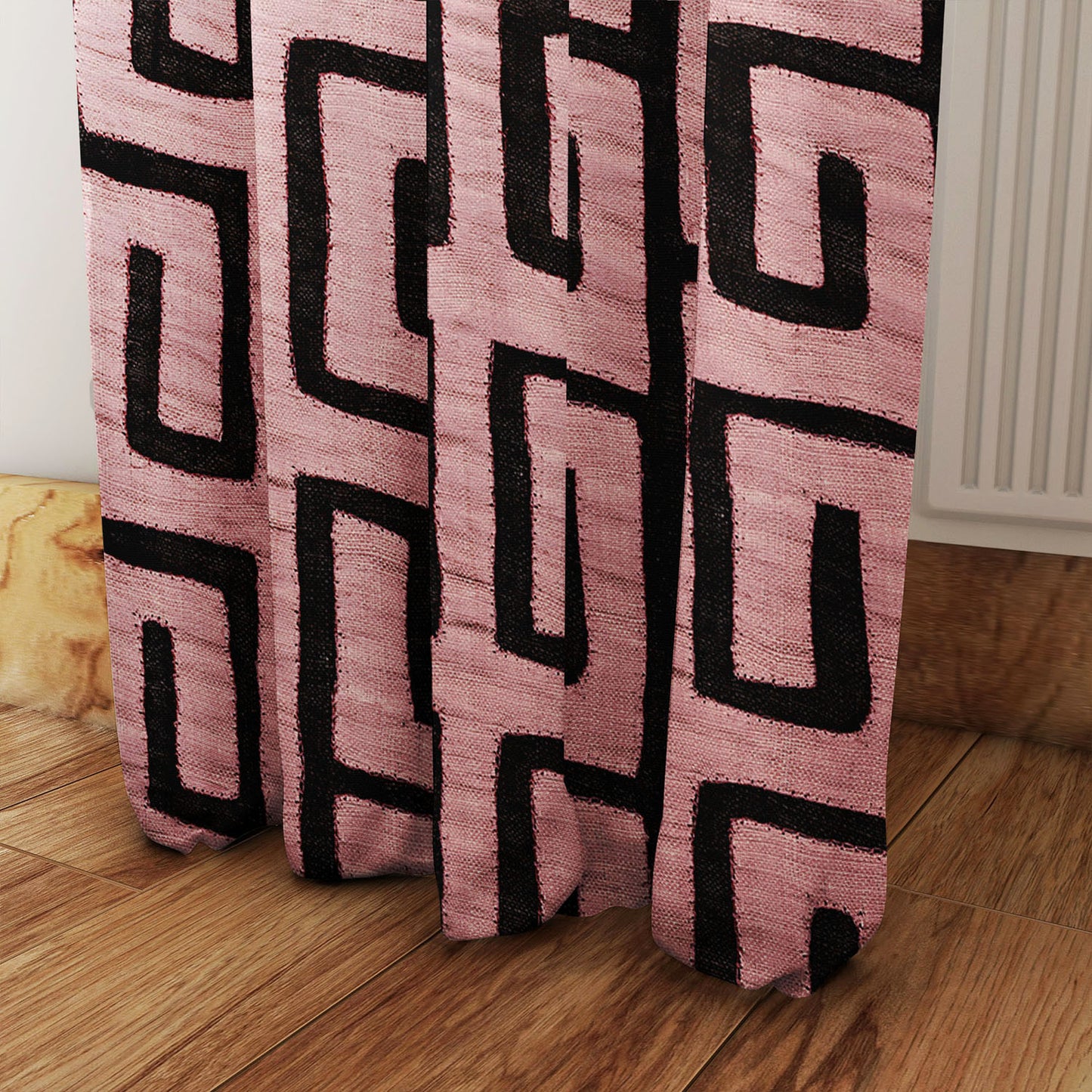 Afro Boho Curtains with Blackout in Traditional Kuba Cloth Design - Pink