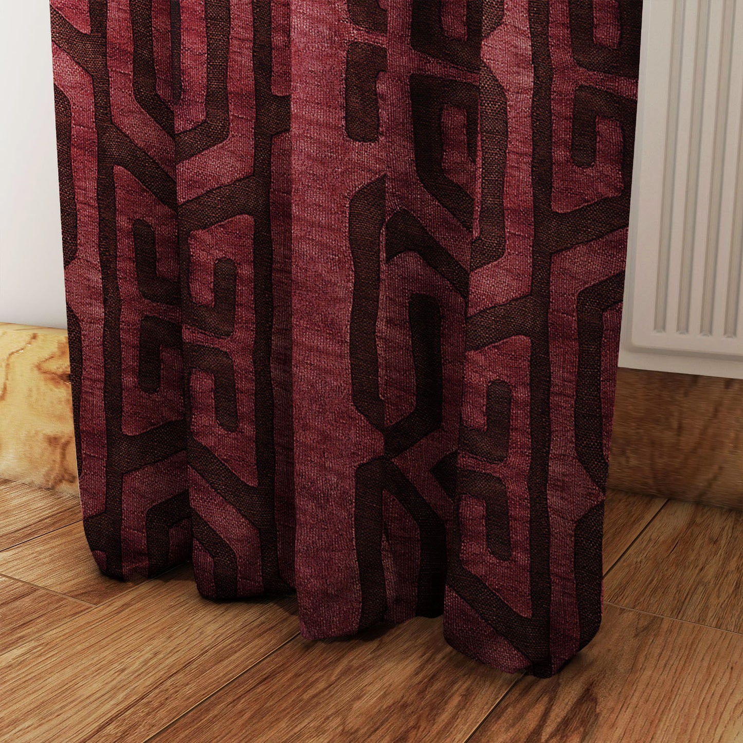 Modern Boho Blackout Curtains in Tribal Kuba Cloth - Wine
