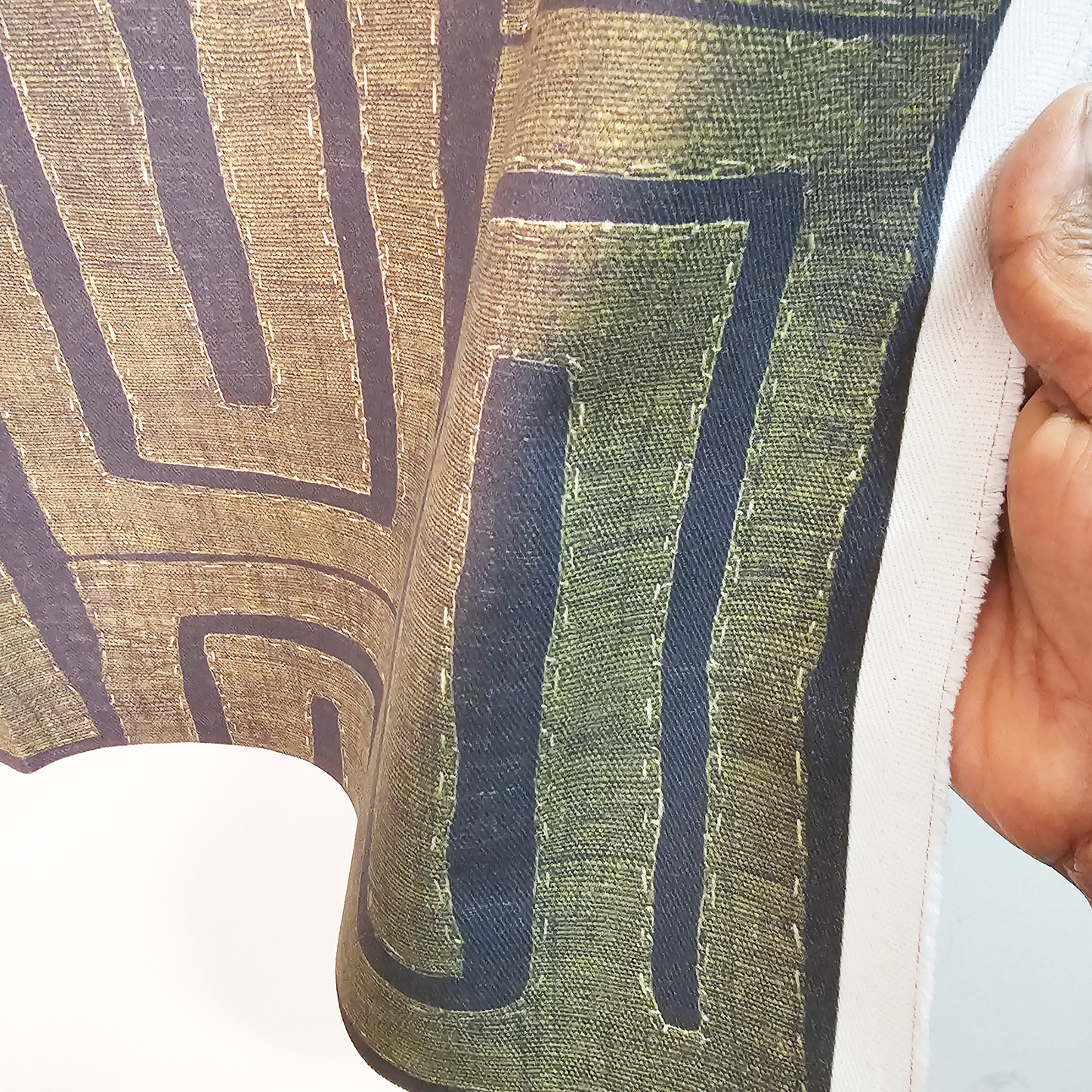 Modern Kuba Cloth Print Fabric - Olive (Item #103OL)