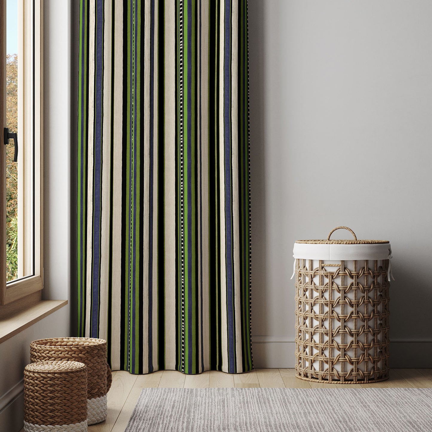 Modern Bohemian Curtains with Blackout in Colorful Ethnic Stripes - Green