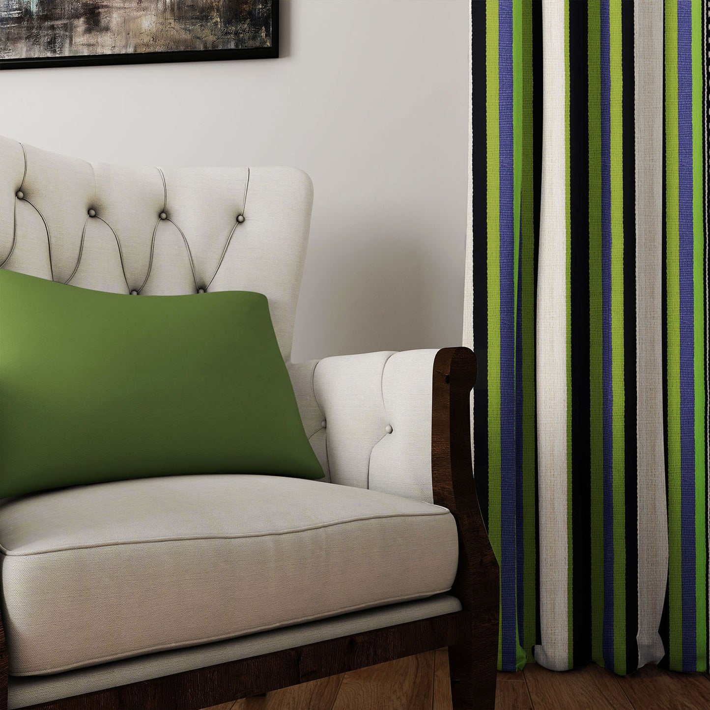 Modern Bohemian Curtains with Blackout in Colorful Ethnic Stripes - Green