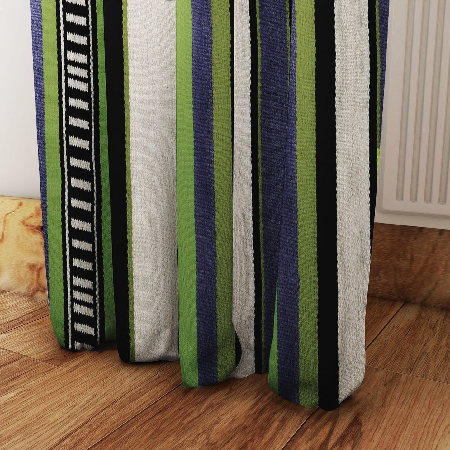Modern Bohemian Curtains with Blackout in Colorful Ethnic Stripes - Green
