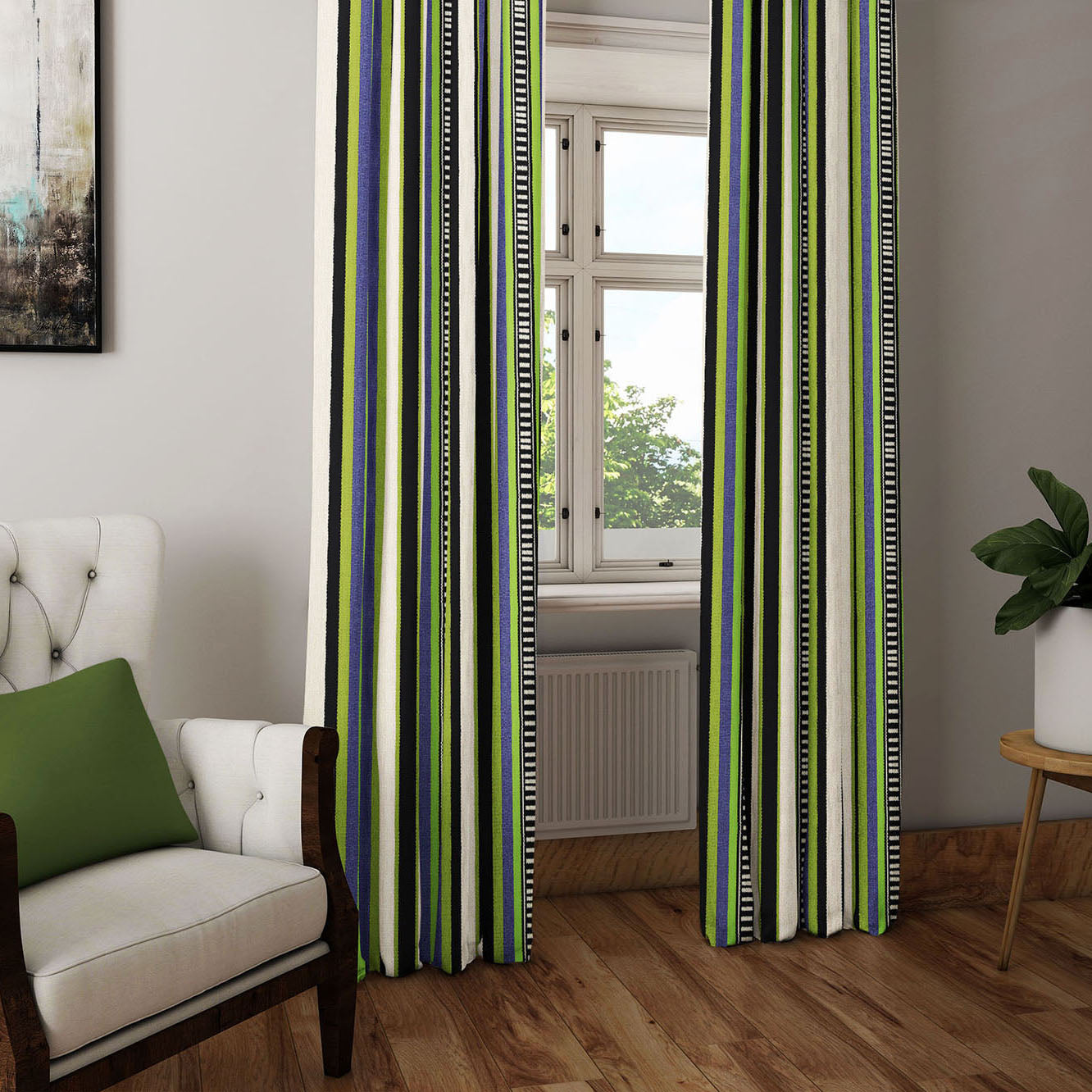 Modern Bohemian Curtains with Blackout in Colorful Ethnic Stripes - Green