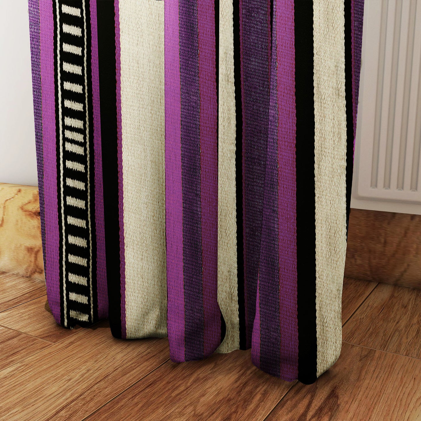 Modern Bohemian Curtains with Blackout in Colorful Ethnic Stripes - Purple