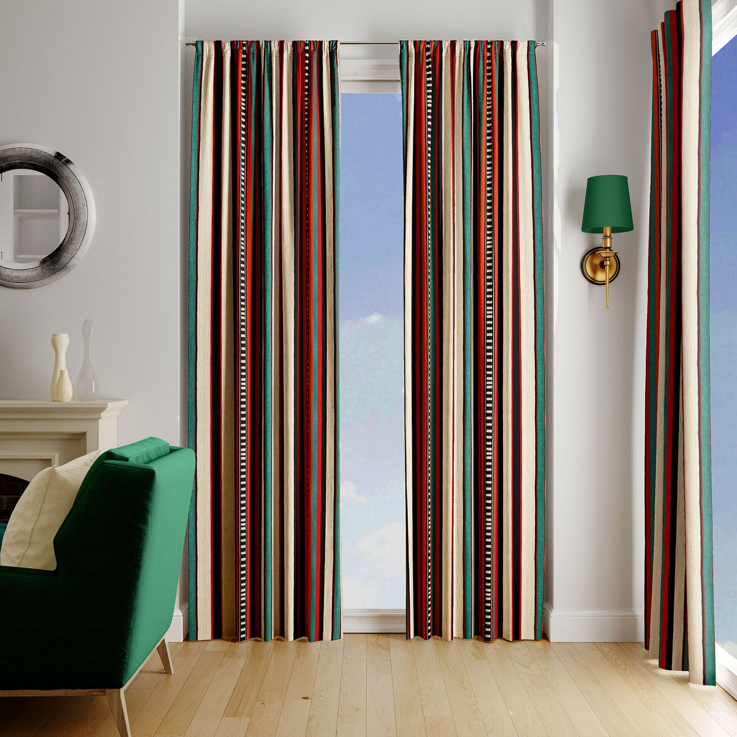 Modern Bohemian Curtains with Blackout in Colorful Ethnic Stripes - Red