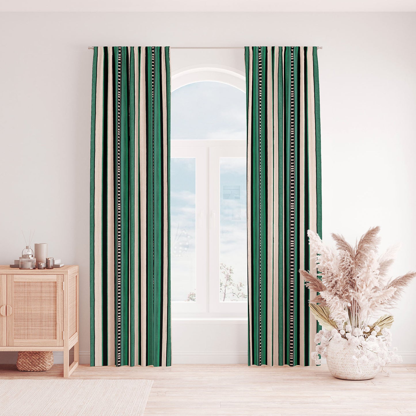 Modern Bohemian Curtains with Blackout in Colorful Ethnic Stripes - Aqua