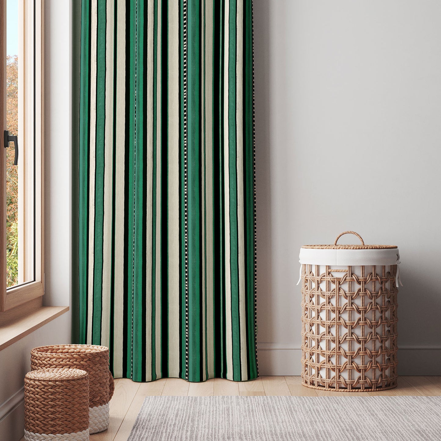 Modern Bohemian Curtains with Blackout in Colorful Ethnic Stripes - Aqua