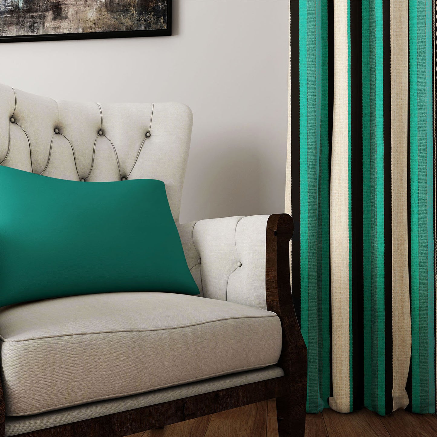 Modern Bohemian Curtains with Blackout in Colorful Ethnic Stripes - Aqua