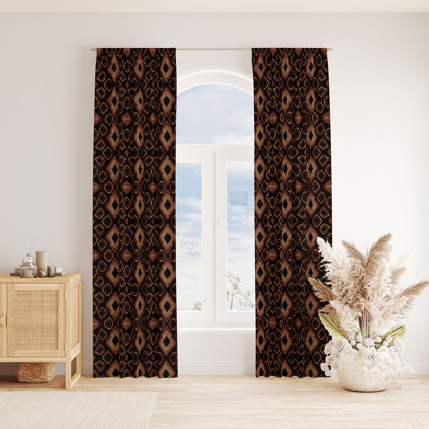 Modern Boho Tie Dye Window Curtains - Earthtones