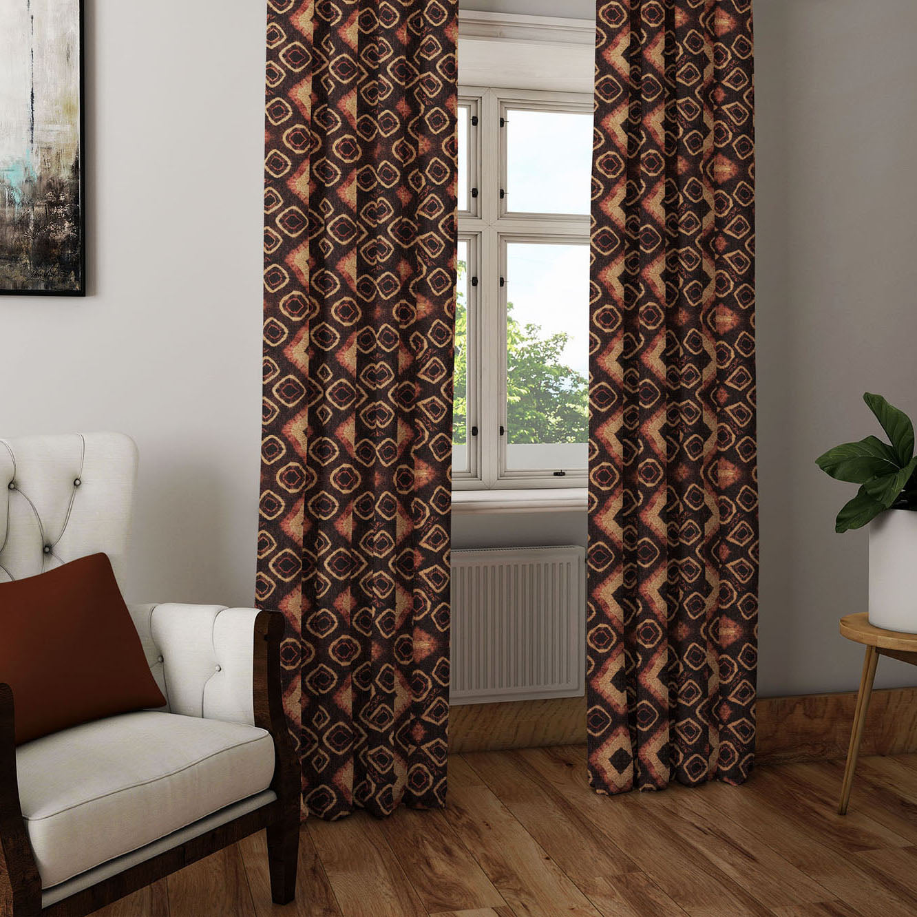 Modern Boho Tie Dye Window Curtains - Earthtones