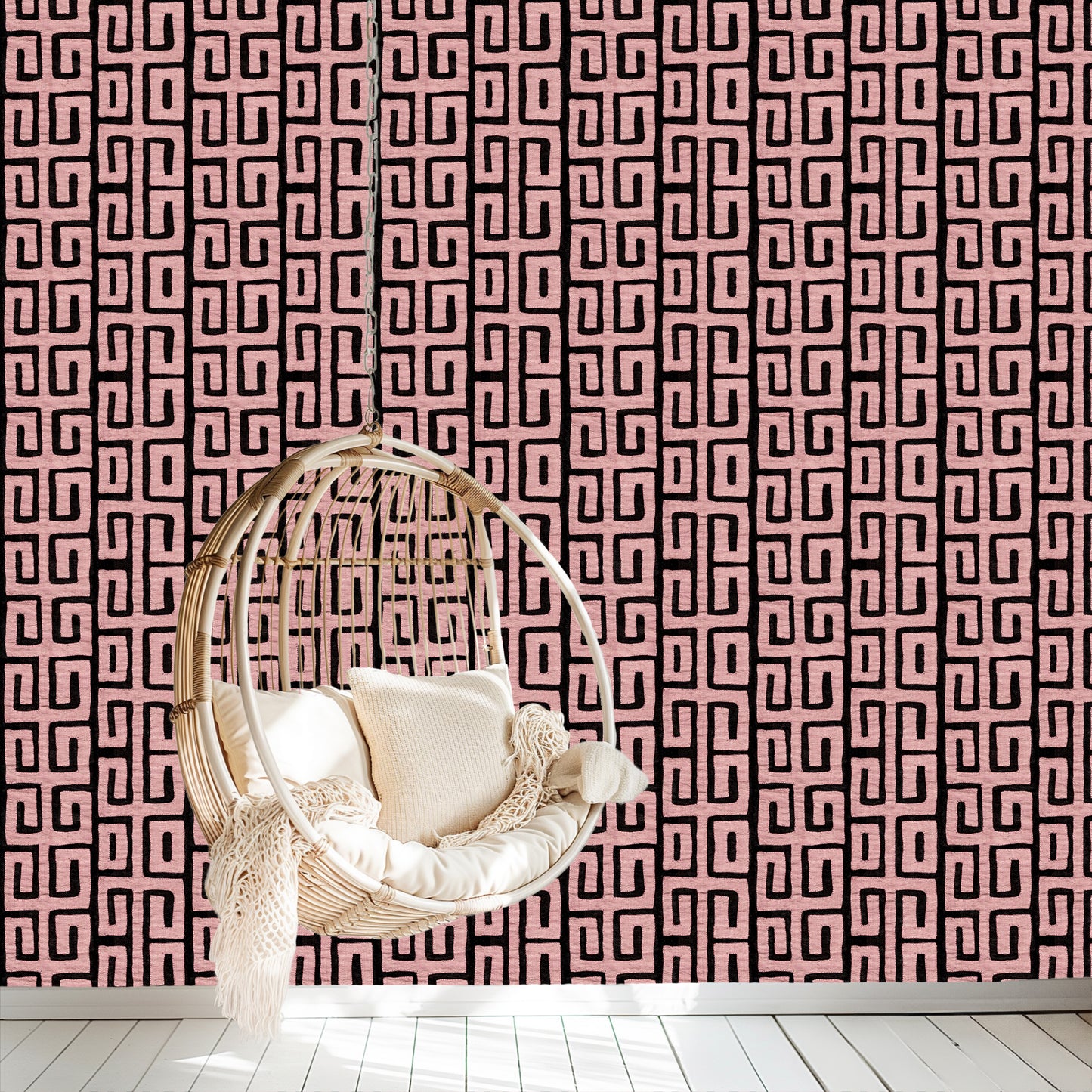 Traditional Kuba Cloth Print Wallpaper - Pink (#W102P)