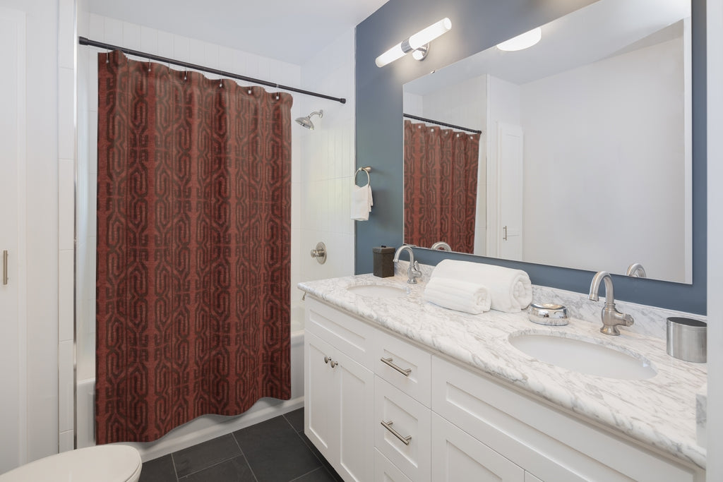 Clay Brick Kuba Raffia Cloth Print Shower Curtain