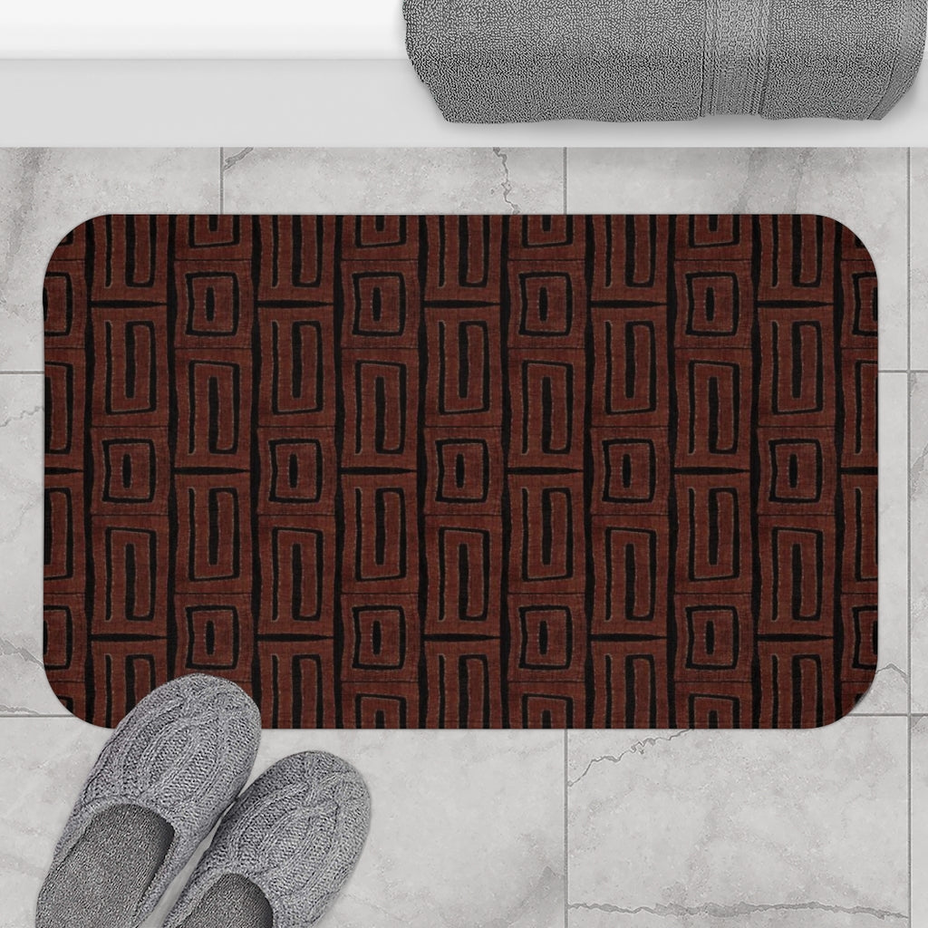 African Brown Stripe Kuba Cloth Print Bath Mat