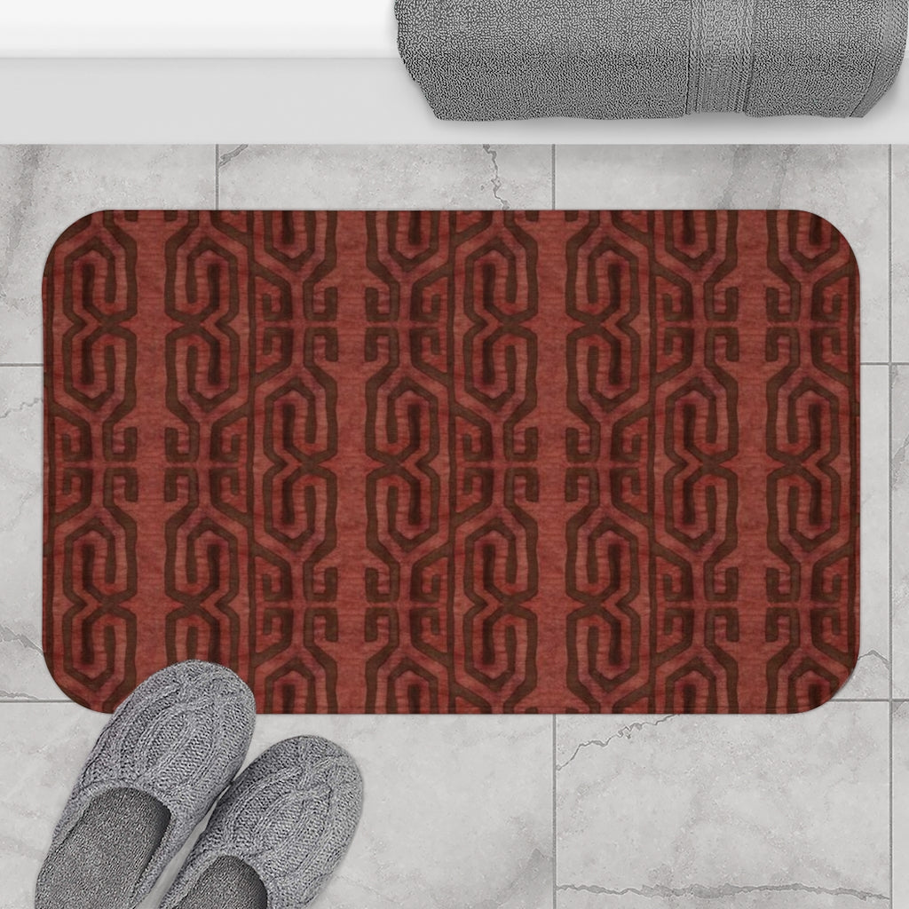 Clay Brick Kuba Raffia Cloth Print Bath Mat
