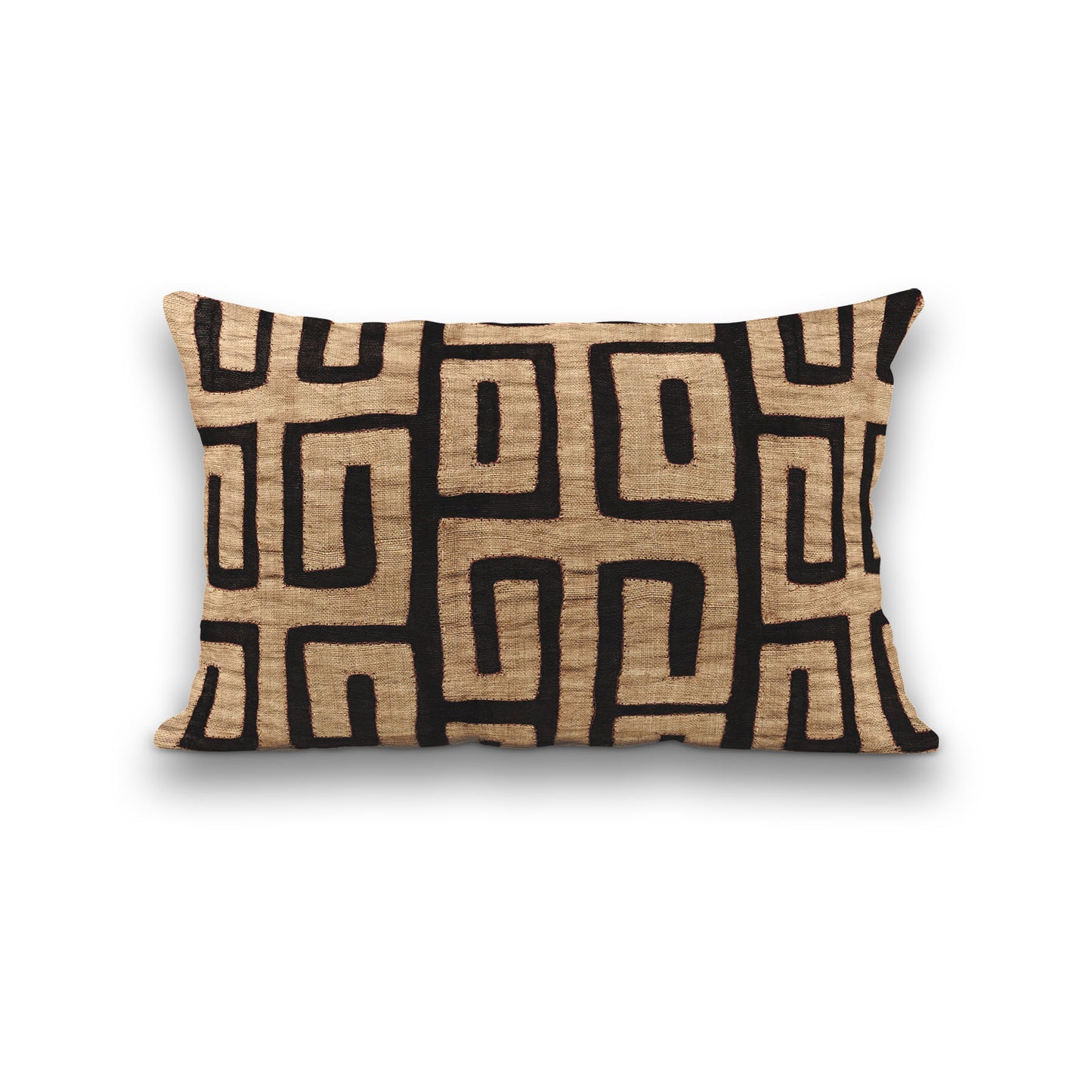 AnitaveeTextile African Kuba Cloth Pillows in Natural Tan and Black - 3 Sizes