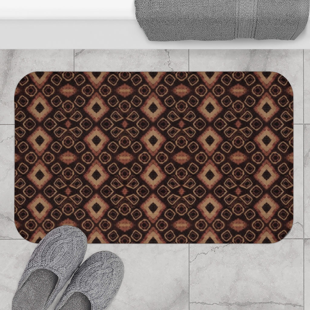 Boho Tie Dyed Kuba Cloth Print Bath Mat