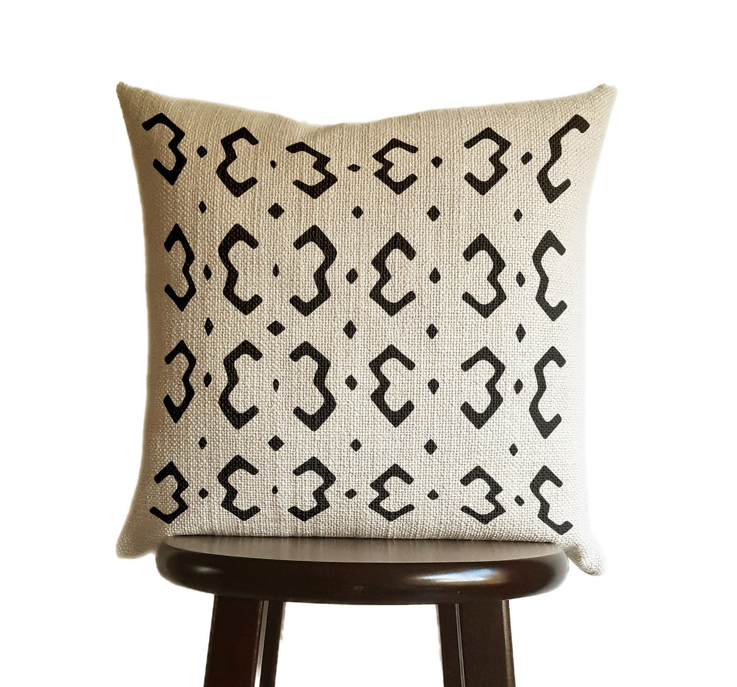 Black and Ivory Pillow Cover, Tribal Urban Ethnic Square 18x18 in Natural Oatmeal Color Textured Woven Fabric in Modern Boho Home Decor