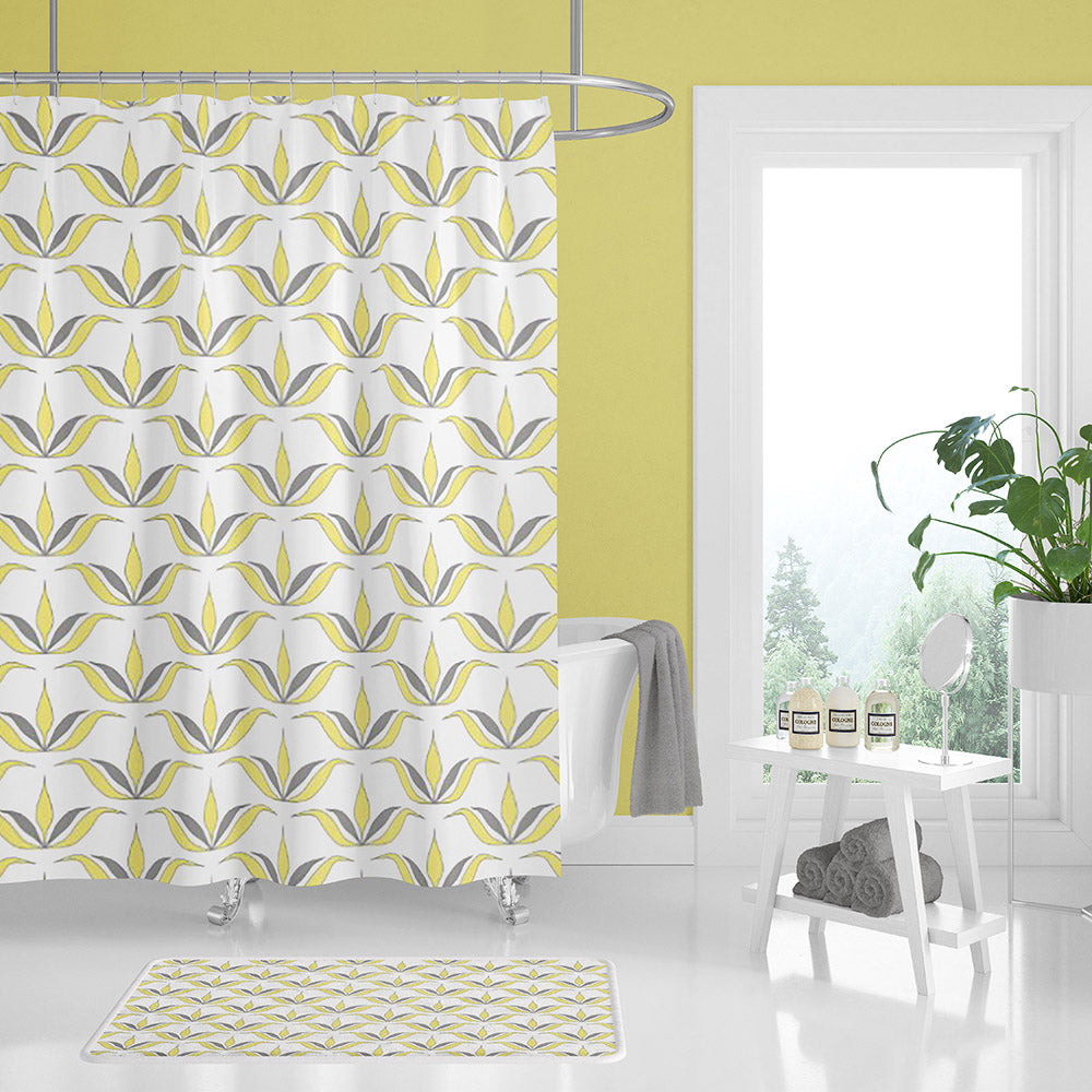 Yellow and Gray Modern Shower Curtain and Bath Mat Sets