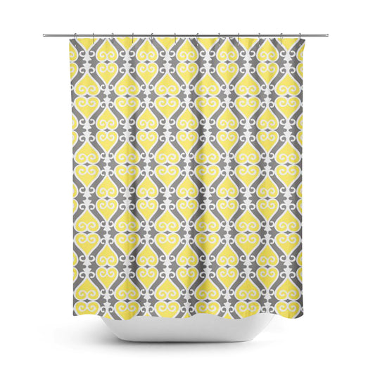 Yellow and Gray Shower Curtains for a Modern Boho Bathroom