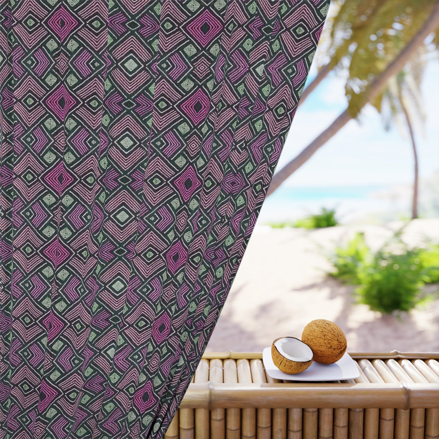 Modern Boho Afrocentric Decor Window Curtains - Pink