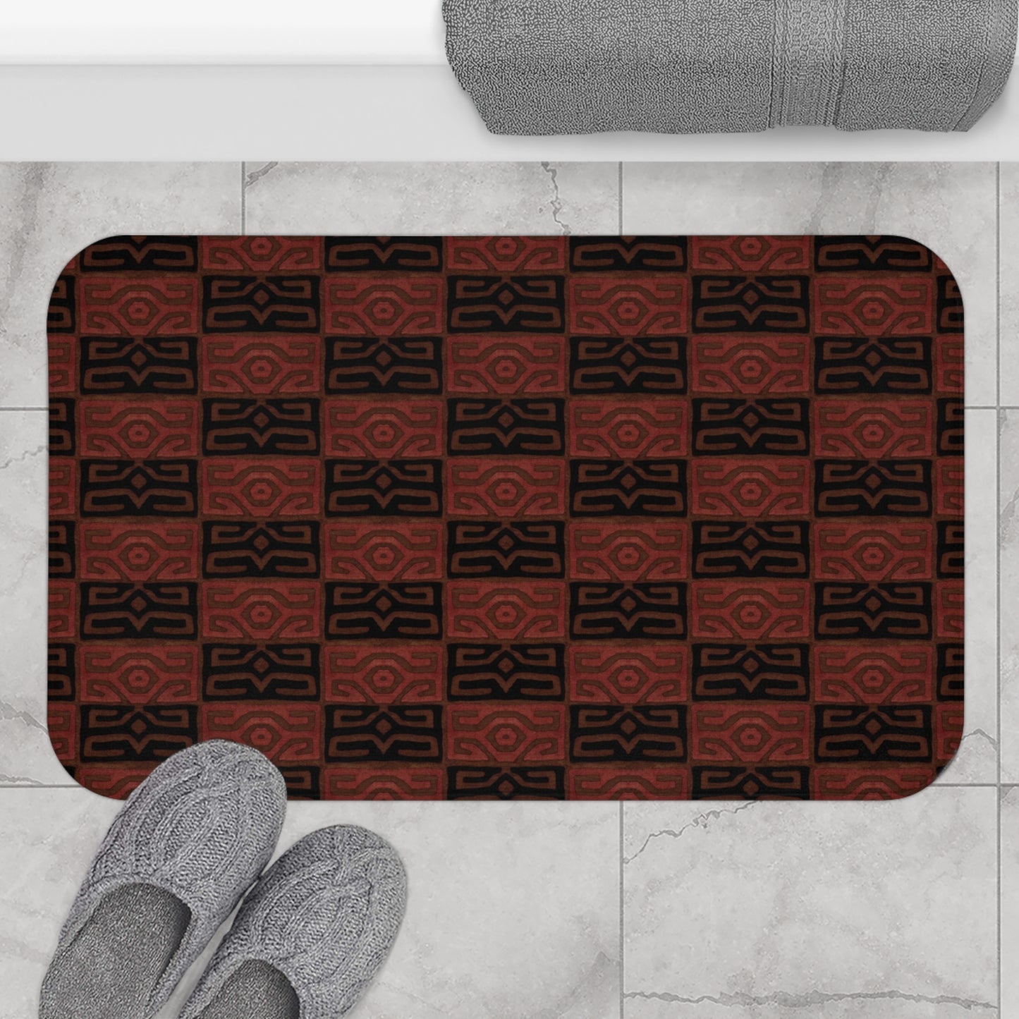 Checkers Kuba Cloth Print Bath Mat